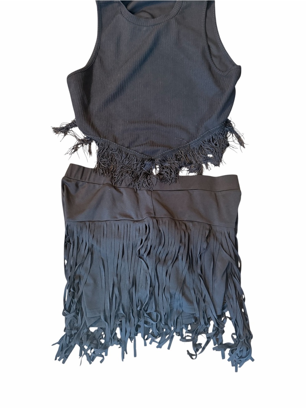 SHEIN Black Fringe Mini Skirt and matching Shirt